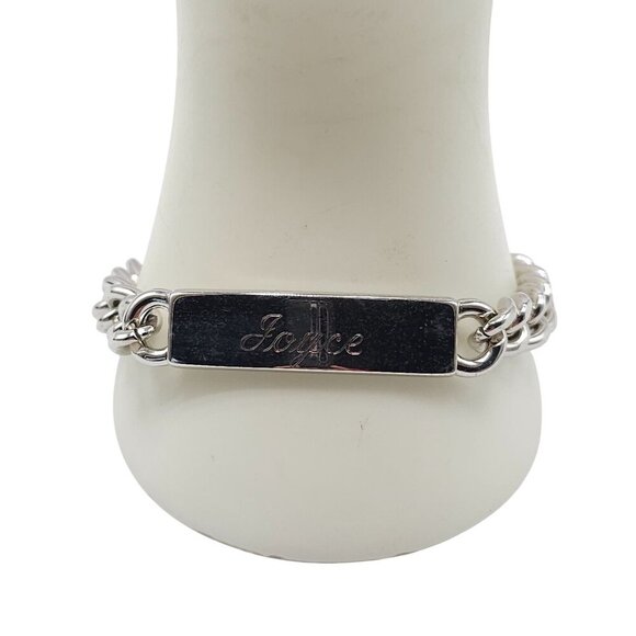 Estate Jewelry - Stainless Steel Engraved Joyce ID Bracelet With Curb Chain 8.5 in